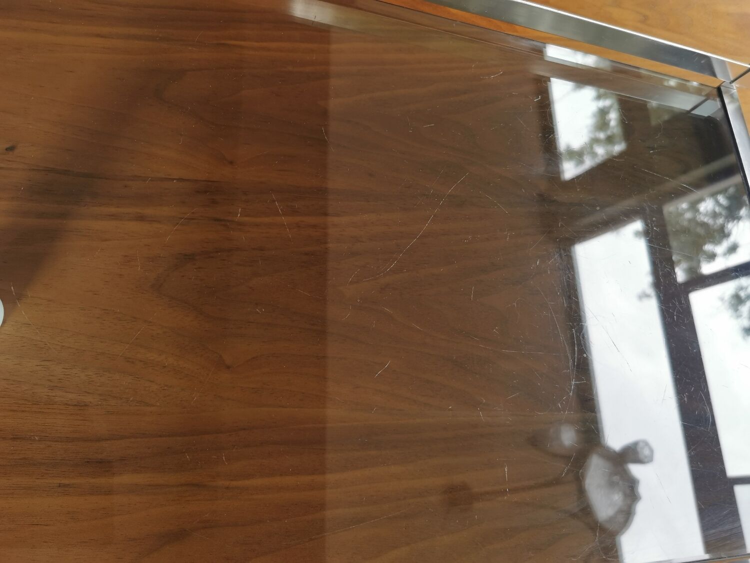 Large vintage smoked glass and chromed metal tray