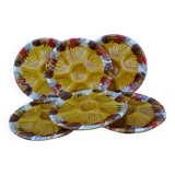 Assiettes à huîtres vintage en faïence de Vallauris, service de six