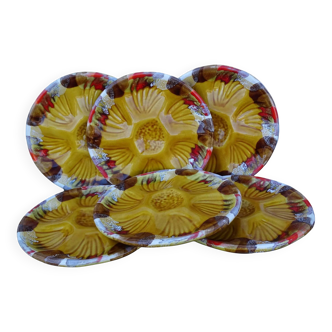 Assiettes à huîtres vintage en faïence de Vallauris, service de six