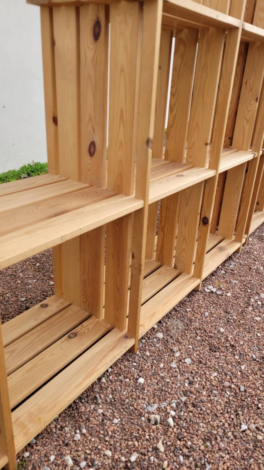 Pair of vintage pine "staircase" bookcase shelves - 1970s