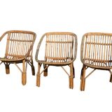 Set of 3 rattan armchairs from the 1960s, France.