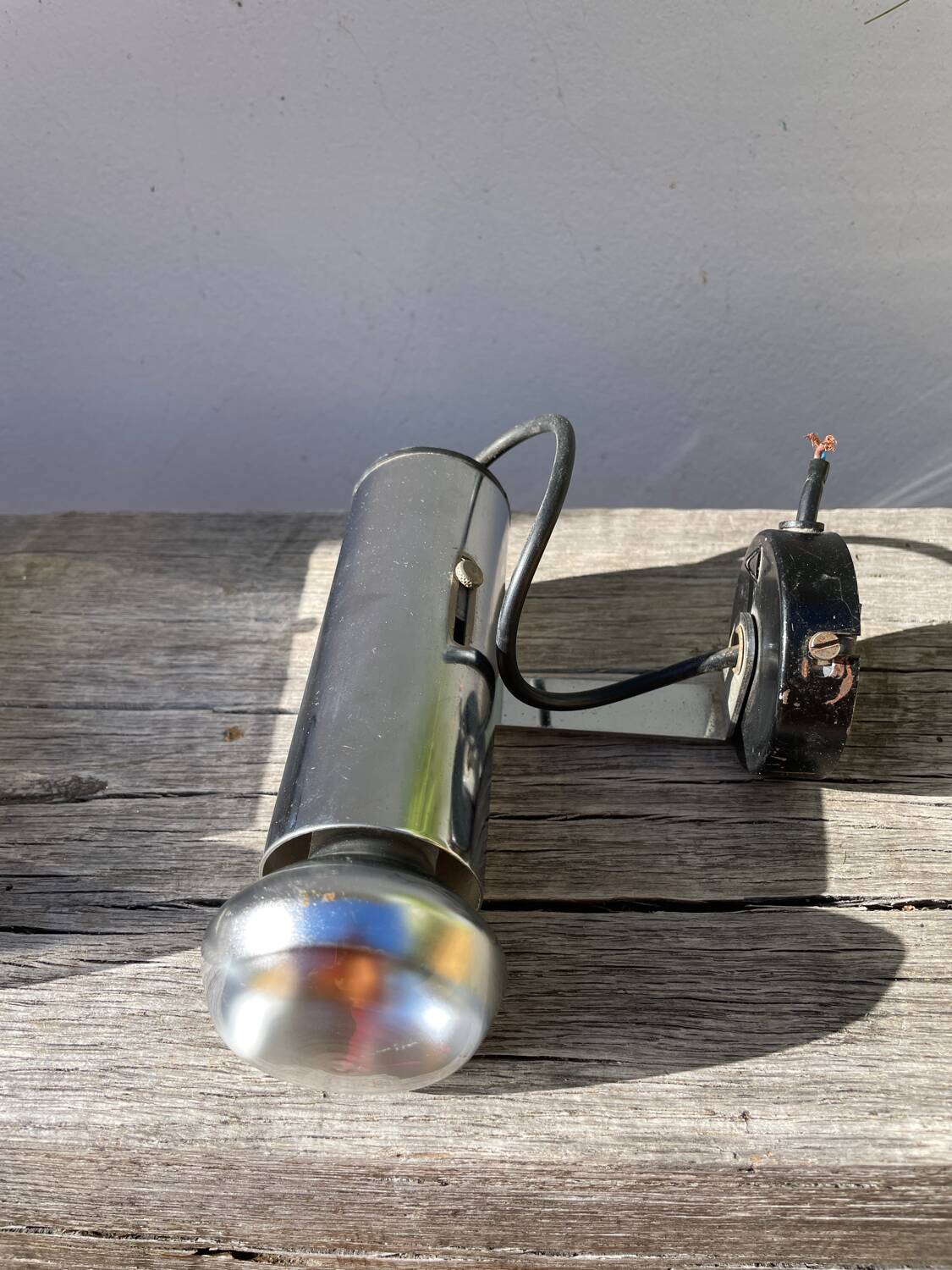 Pair of chrome metal wall lights from the 1970s.