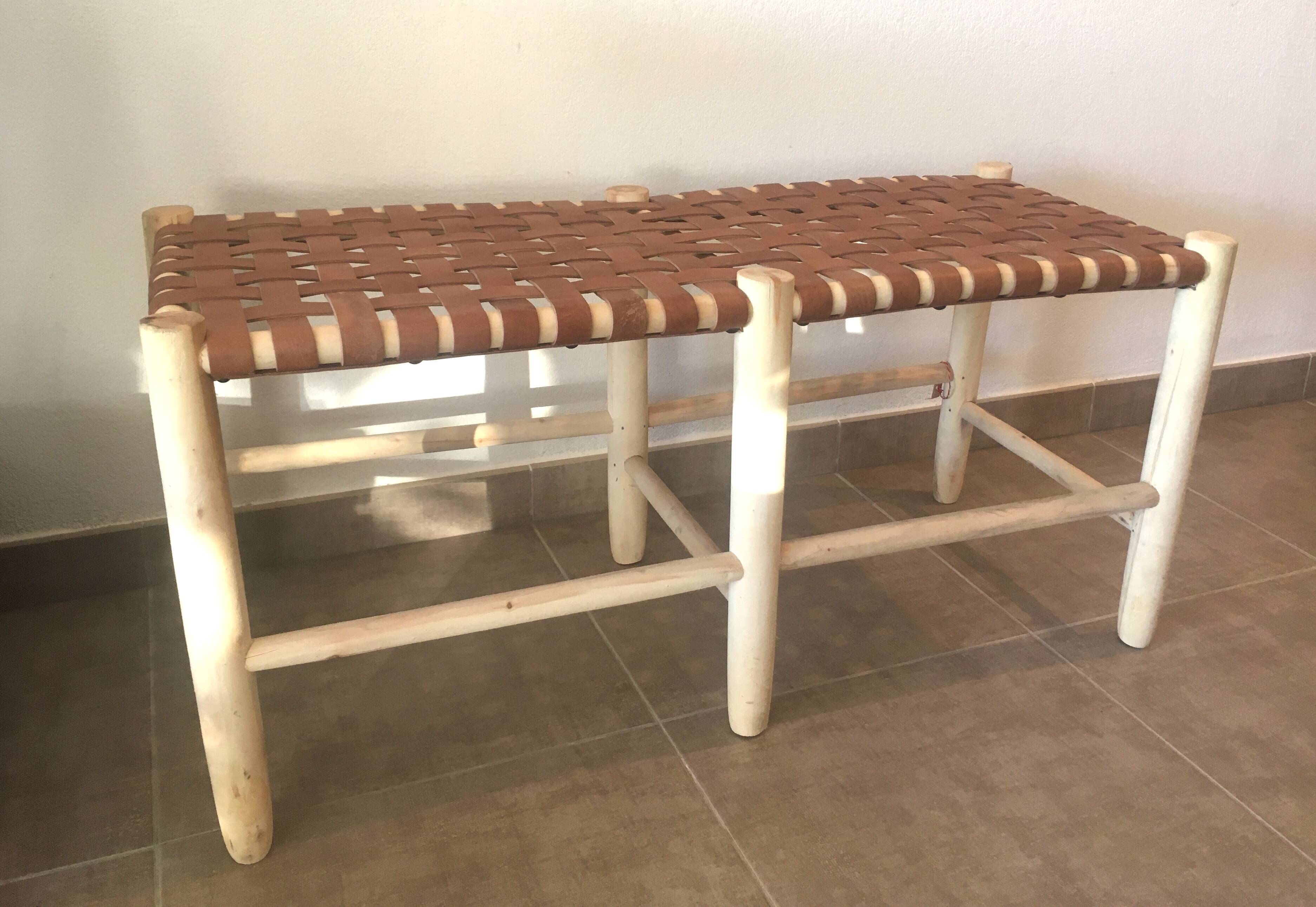 Poplar and leather bench
