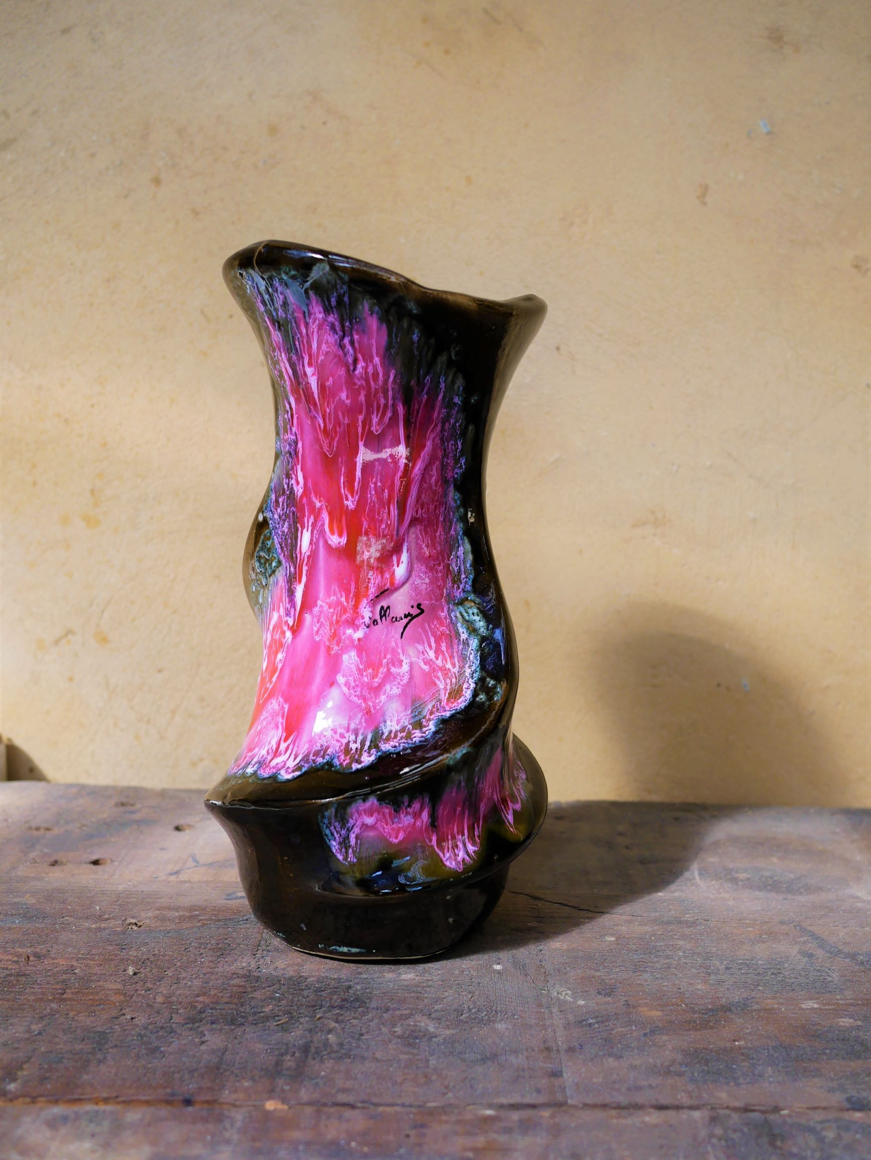 Large vase Vallauris vintage Brown-rose