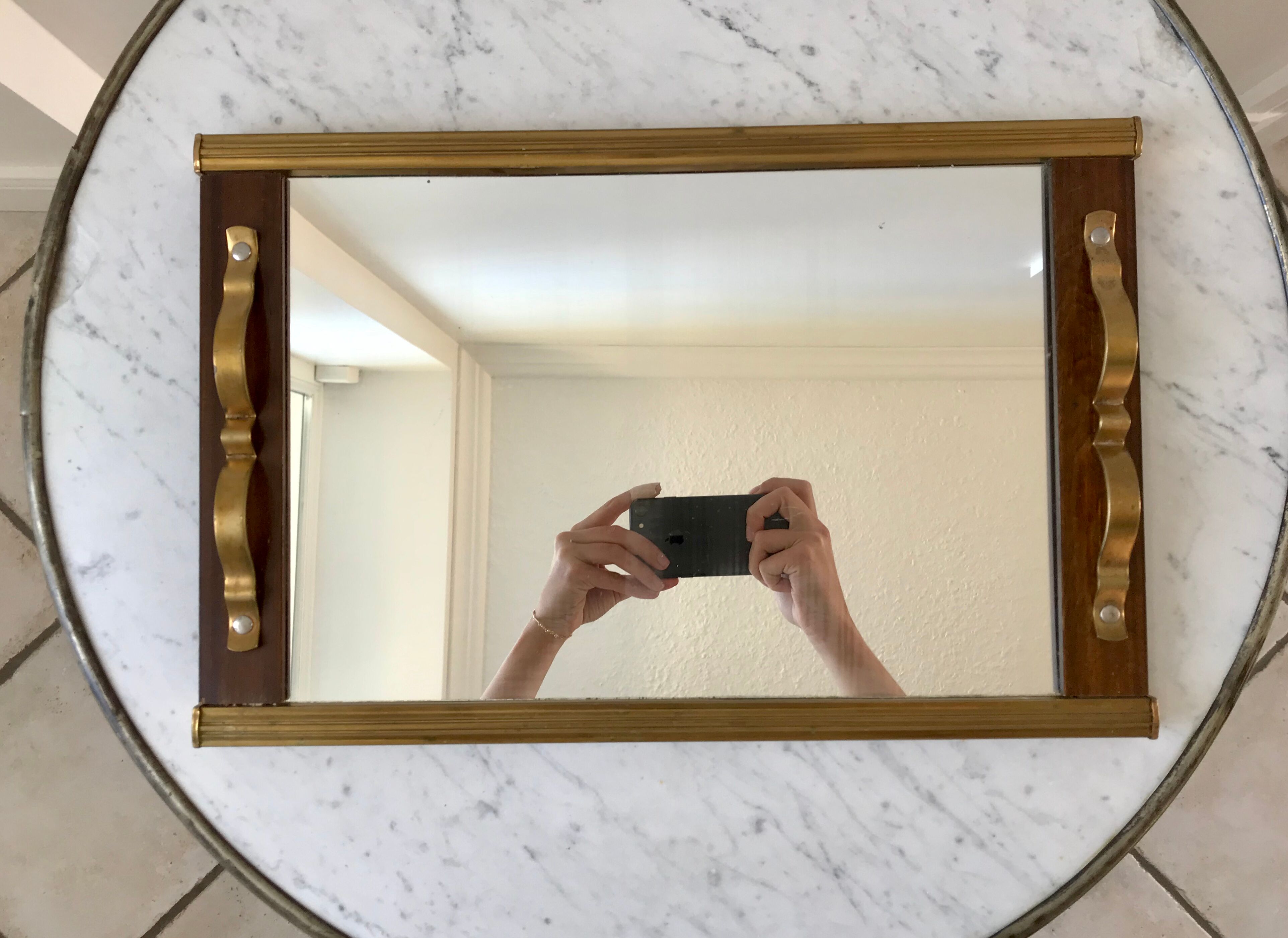 Art deco mirror top in wood and brass gilded 30s