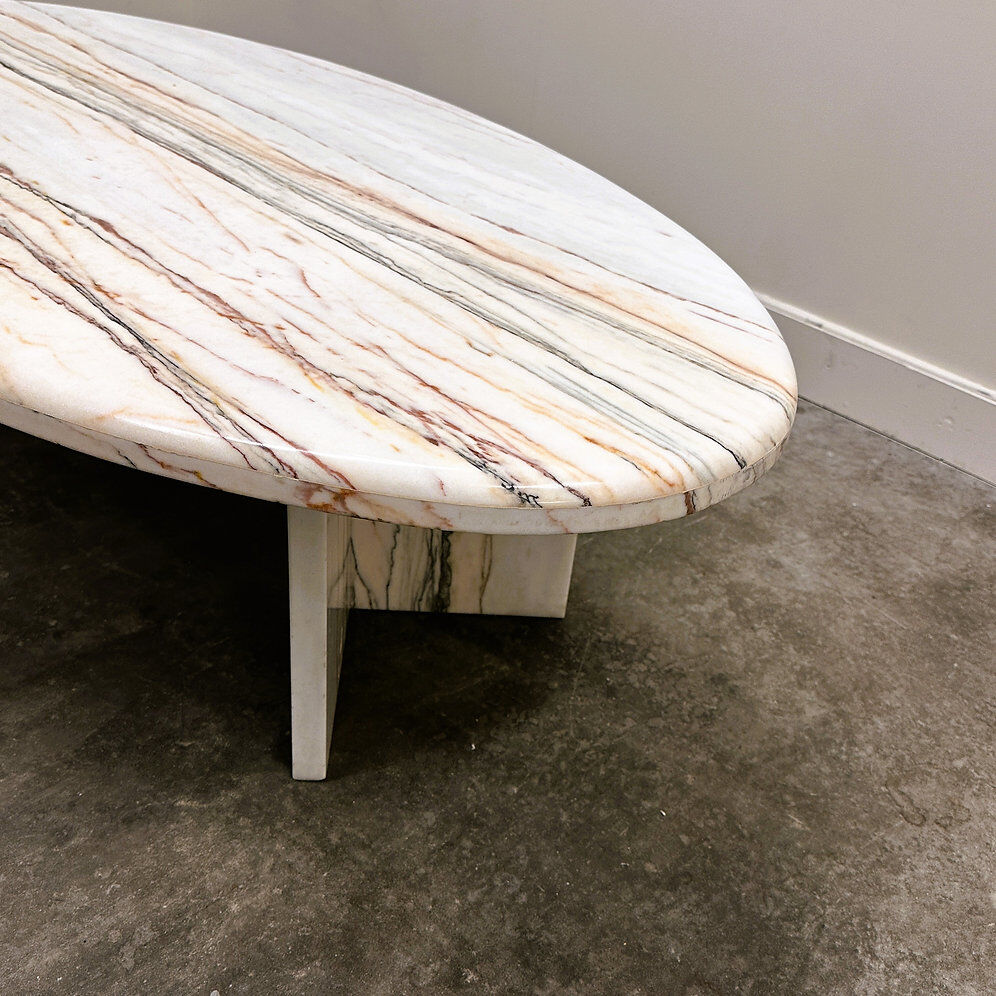 Oval Breccia Sarda Striato marble coffee table, Italy 1980s