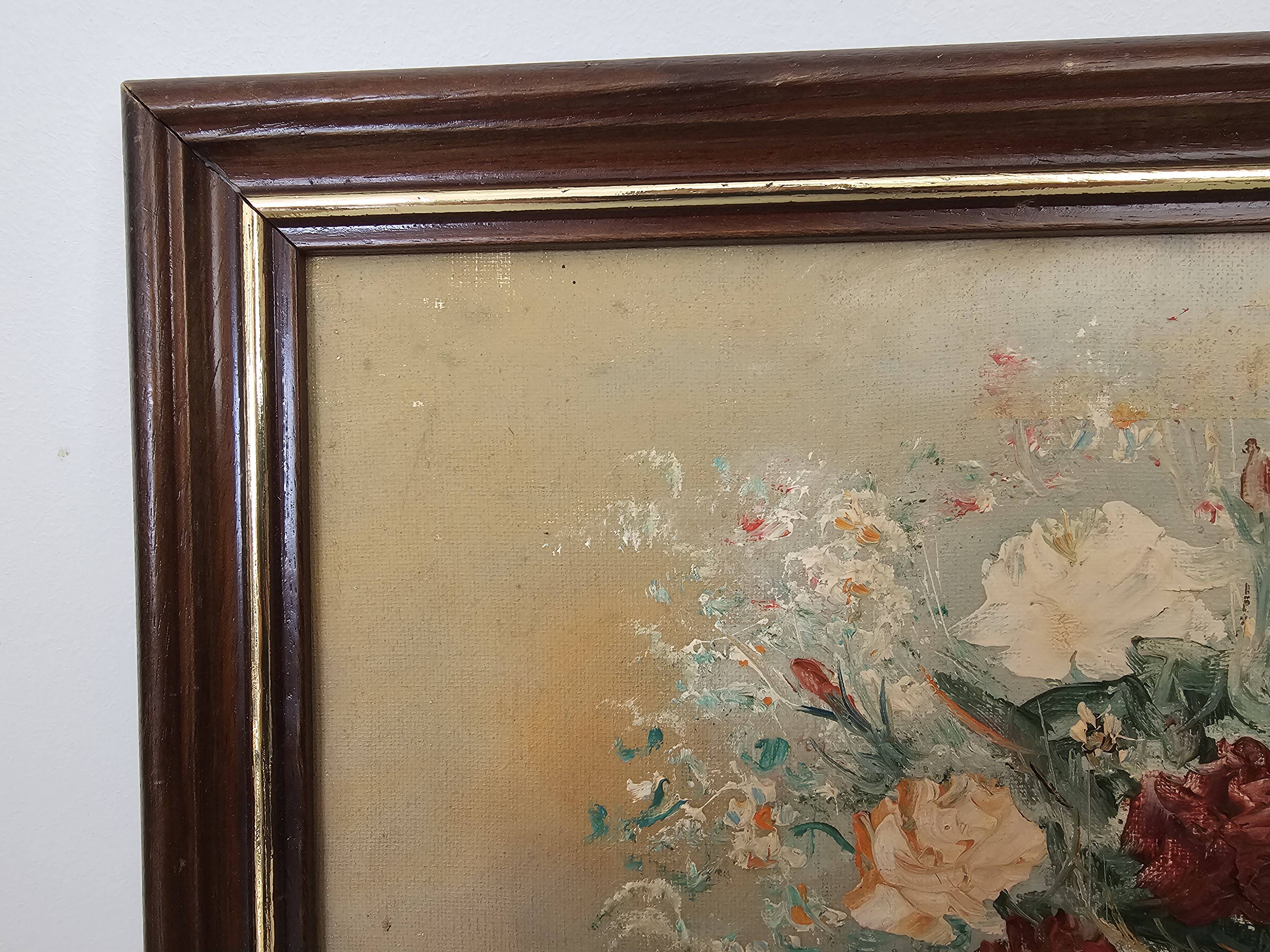 Oil painting on canvas, Bouquets of roses and tulips, signed Hire