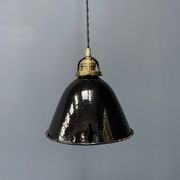 Small size black enamel hanging lamp with brass fixture