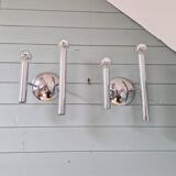 Pair of Space Age wall sconces in chrome metal, 1970.