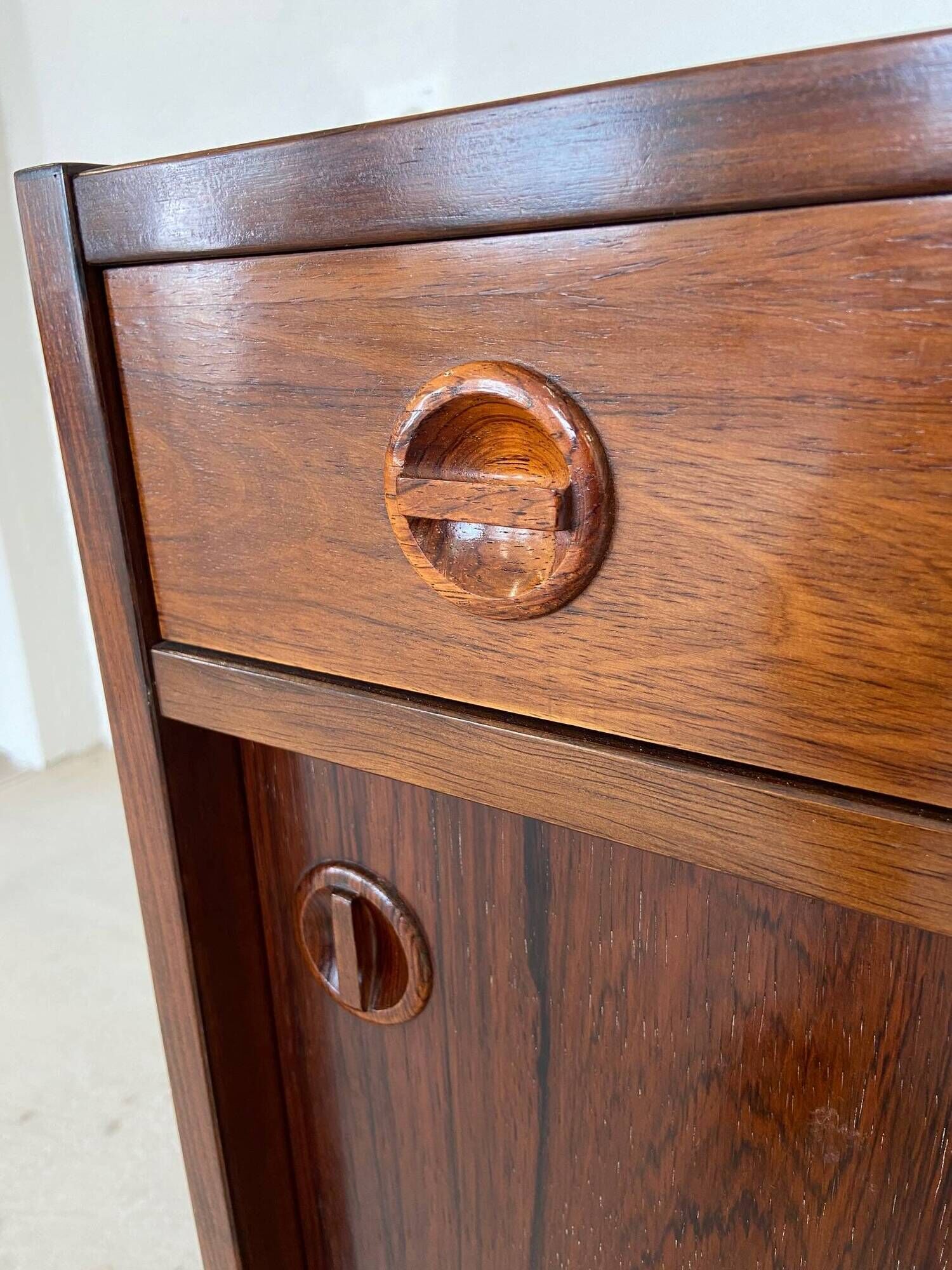 Vintage danish mid century rosewood sliding door cabinet 1960s