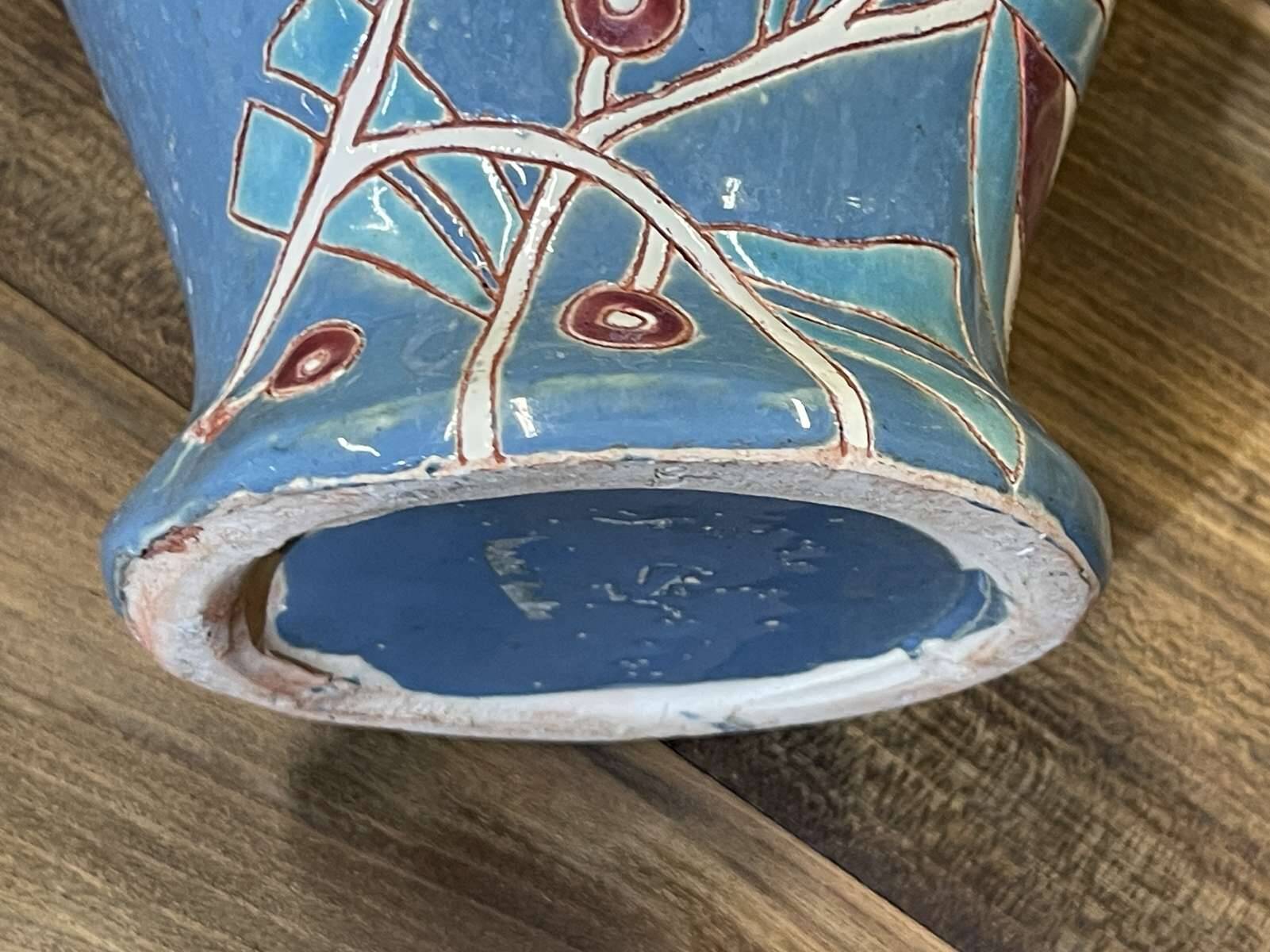 Vase Art déco des années 1930 en faïence émaillée