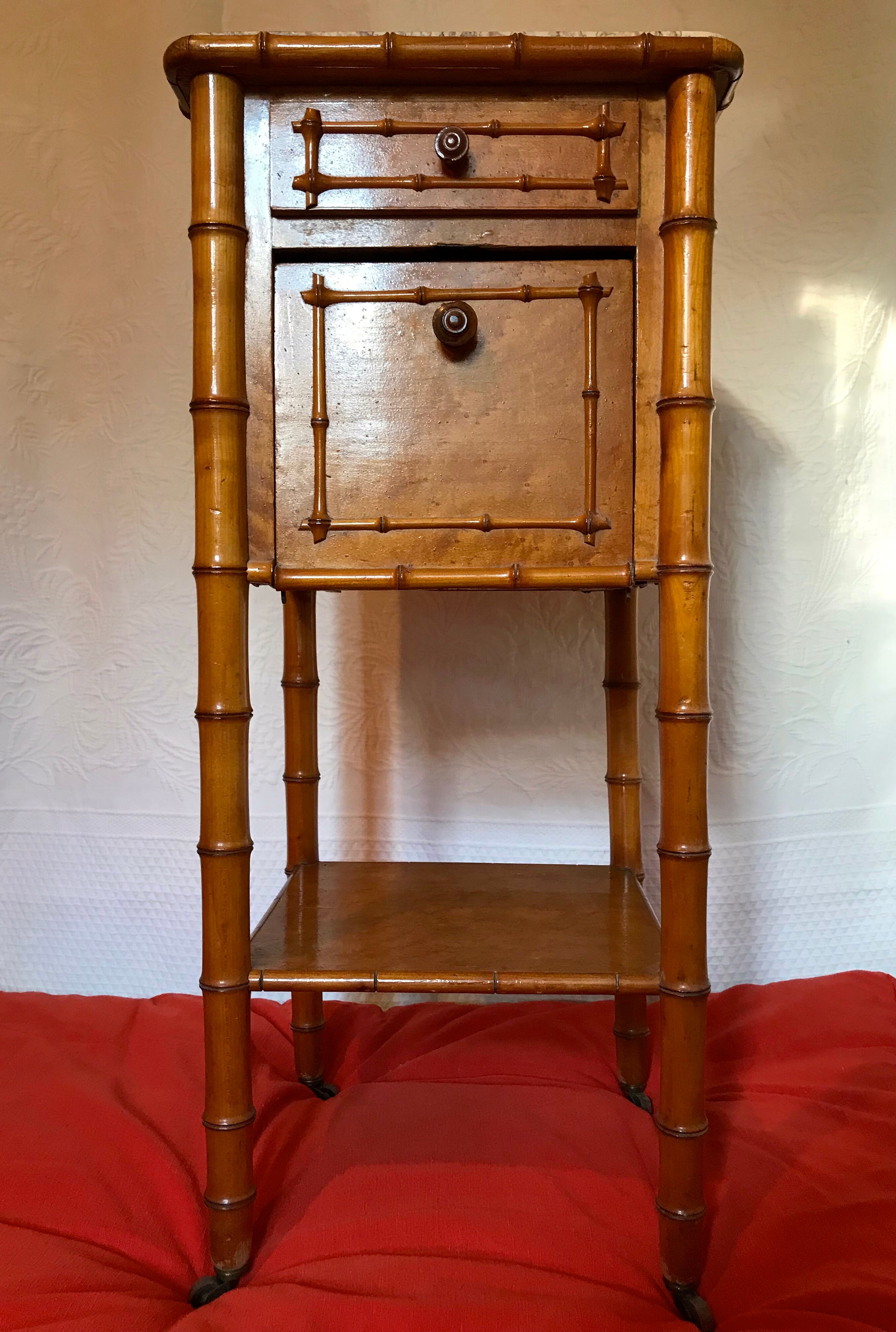 Bedside bamboo collection circa 1870 Napoleon III pitchpin cherry marble