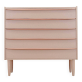 Danish pink chest of drawers 1970s, four drawers, teak veneer