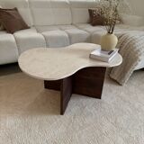 Cloud coffee table in travertine and dark oak.