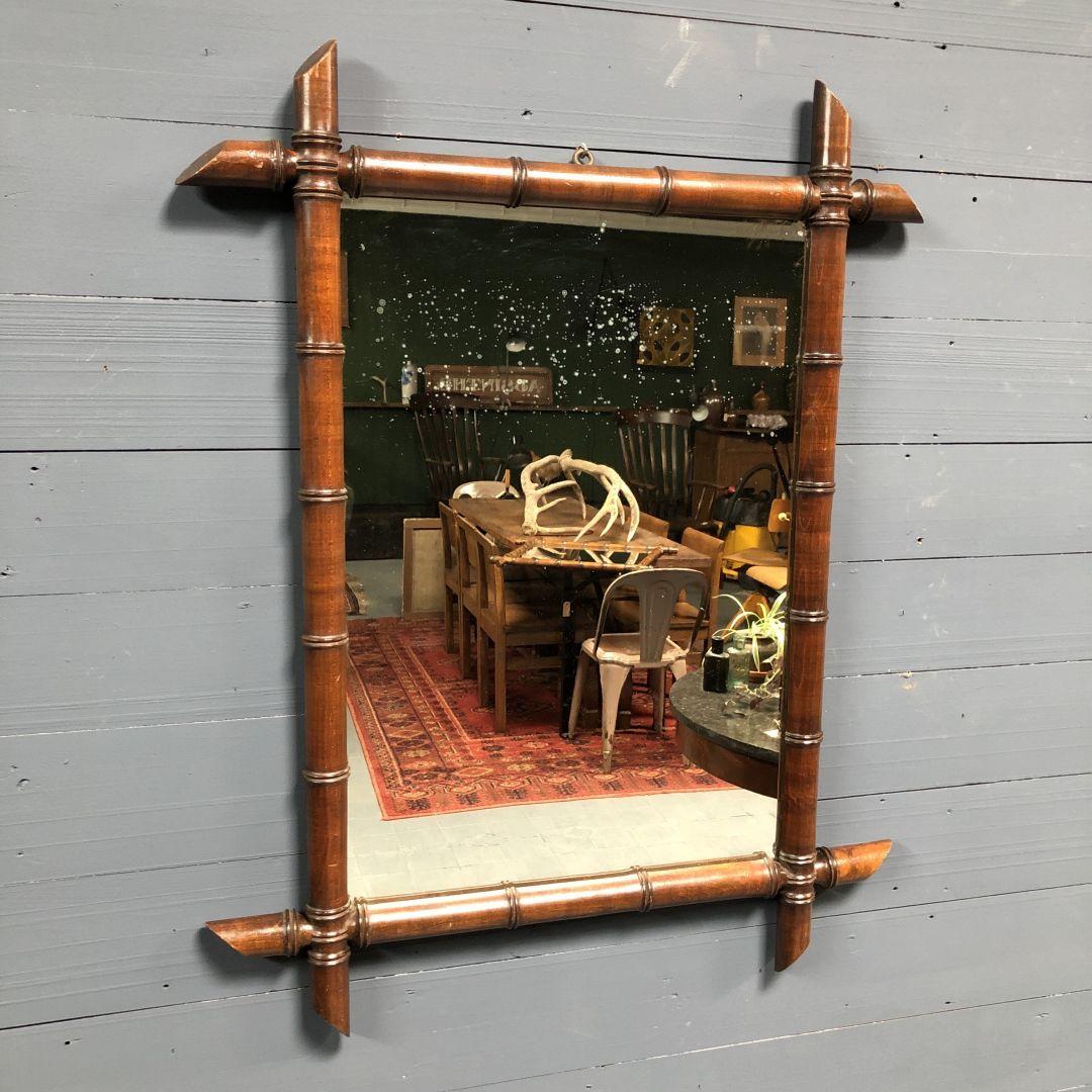 Bamboo faux mirror with dark brown frame 81x63cm