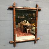 Bamboo faux mirror with dark brown frame 81x63cm