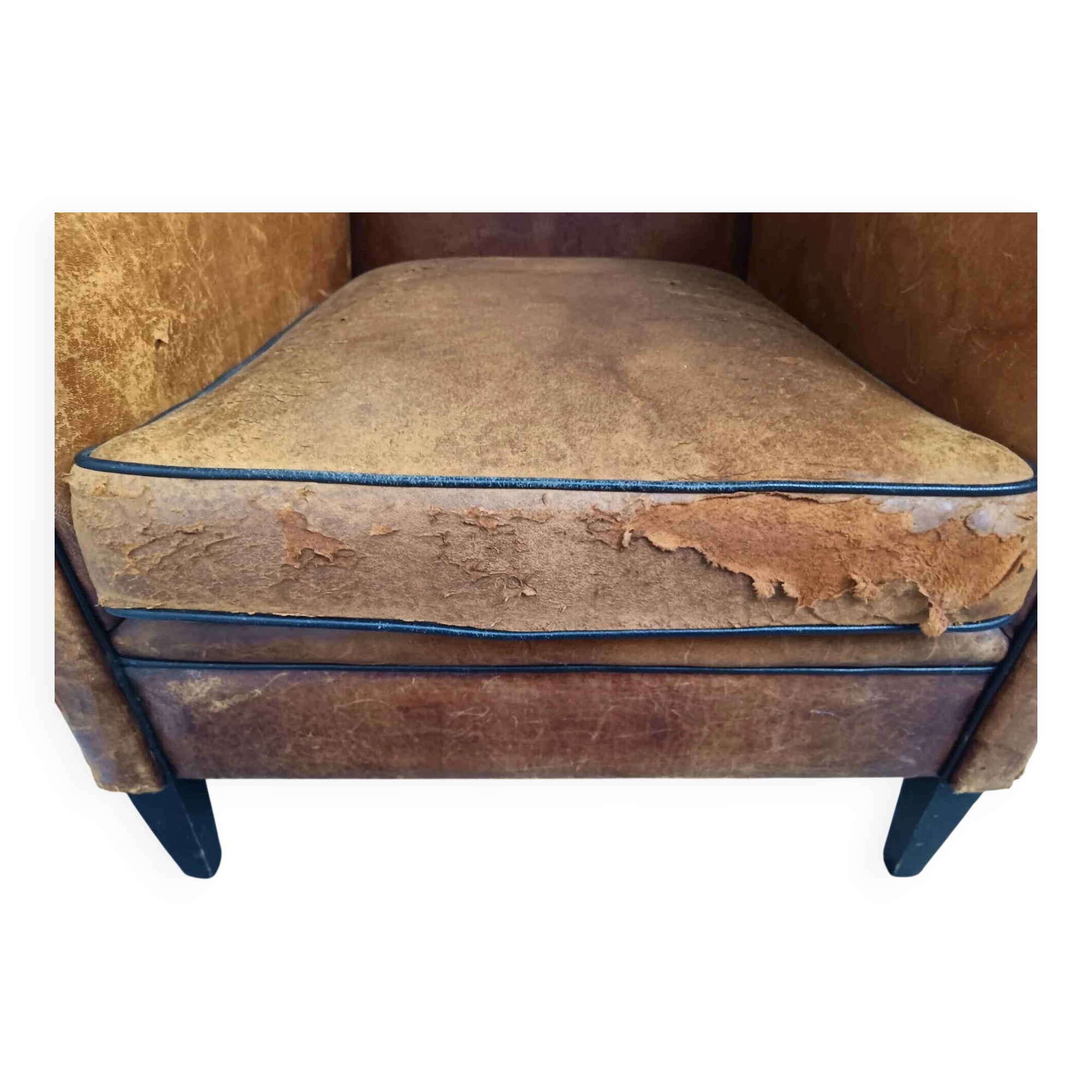 Vintage Sheepskin Club Chair - Raw Patina, Man Cave Essential