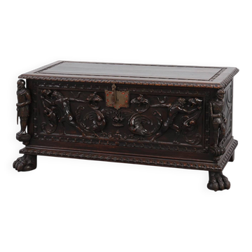 Coffre à couverture en chêne néo-renaissance français, 19e siècle