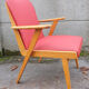 Red, vintage, Scandinavian, 50s wood and skai chair