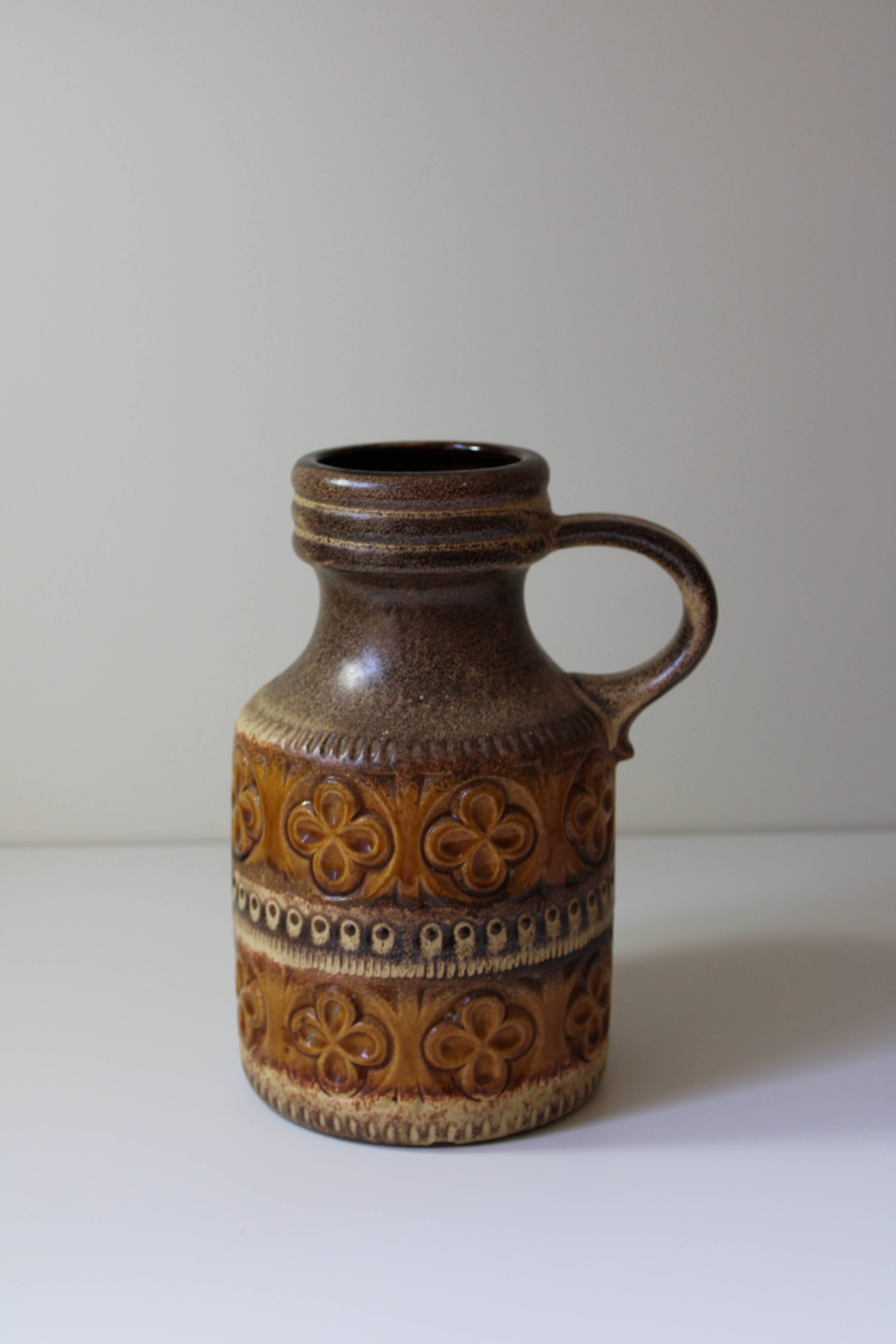 Vintage West Germany vase with handle and brown flowers
