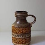 Vase West Germany à anse et fleurs marrons vintage