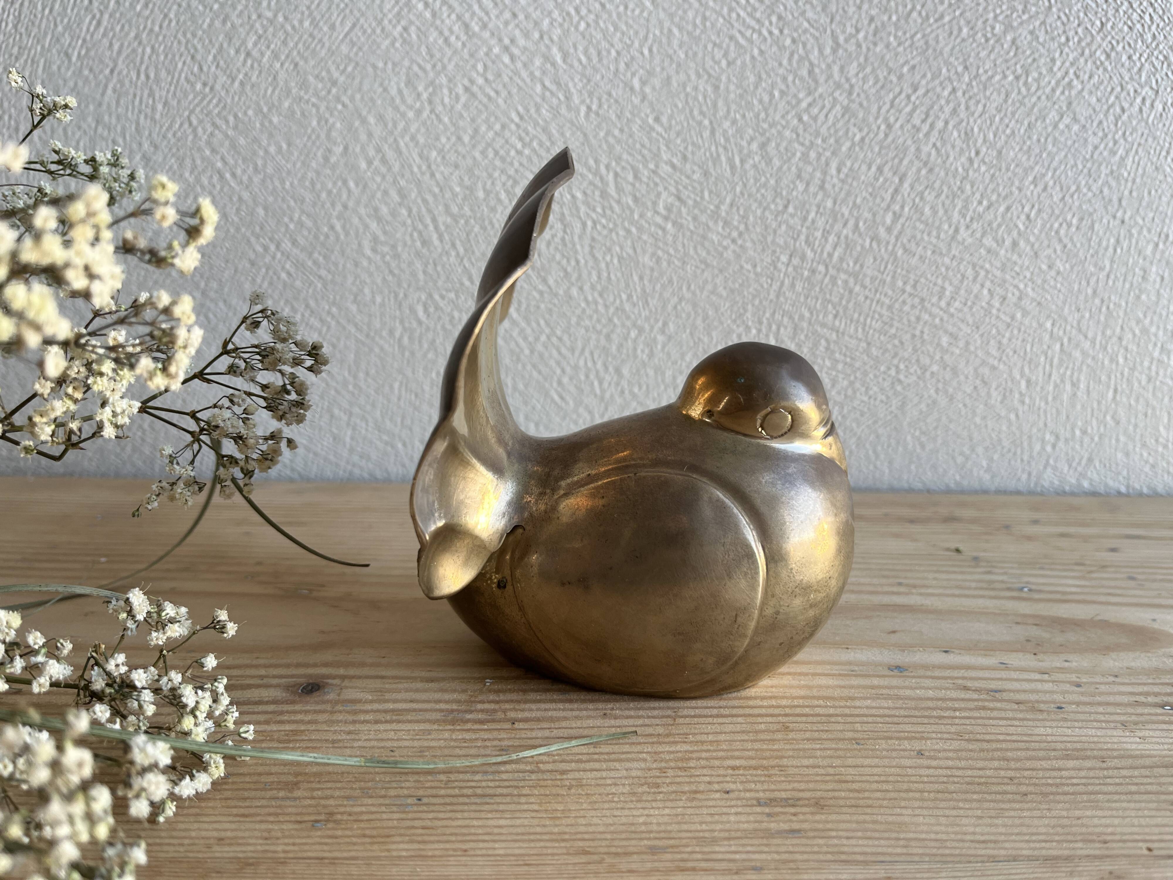 Peacock statuette in vintage brass