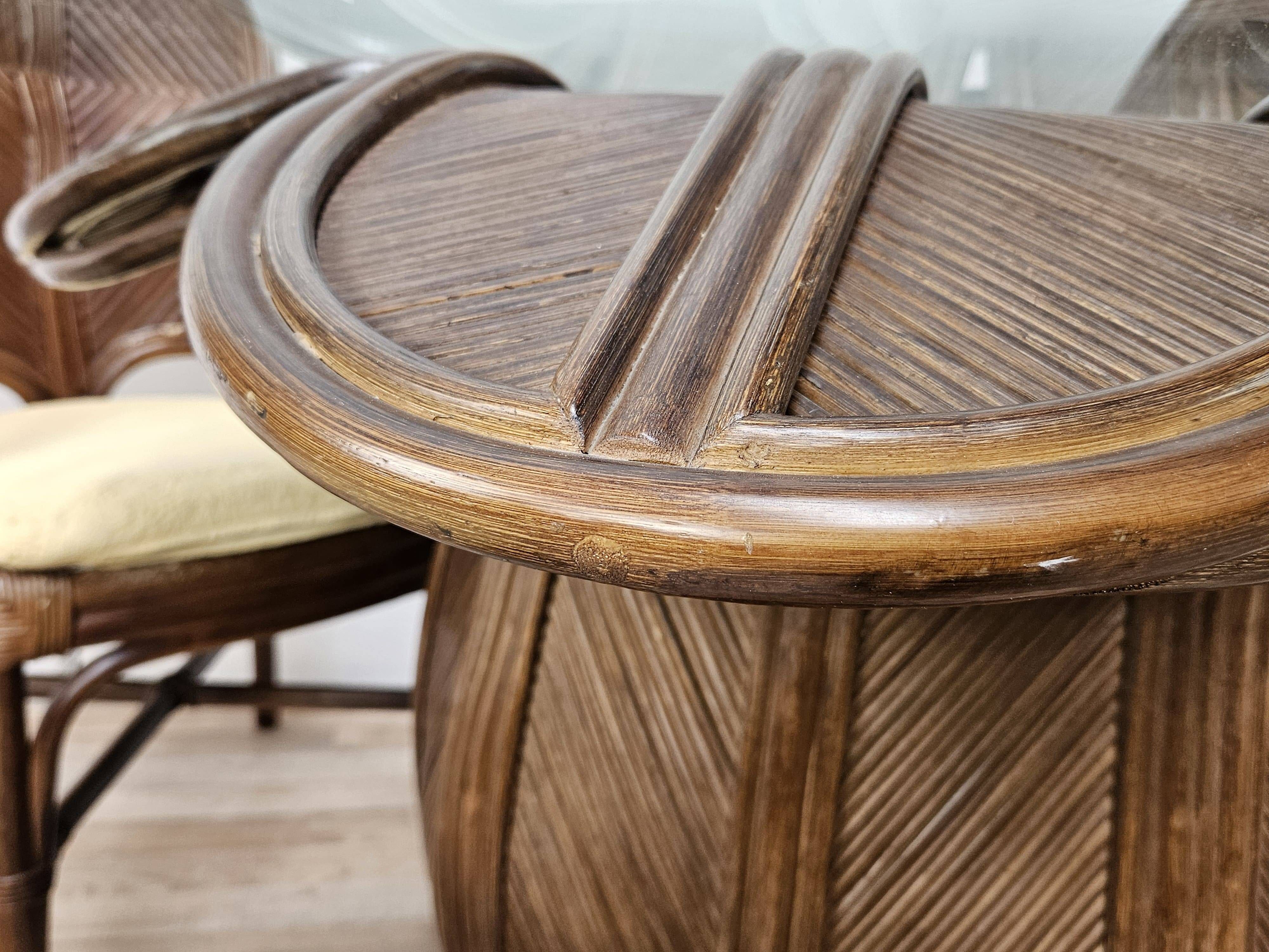 Ensemble table et quatre chaises en osier et bambou par Vivai Del Sud, 1970