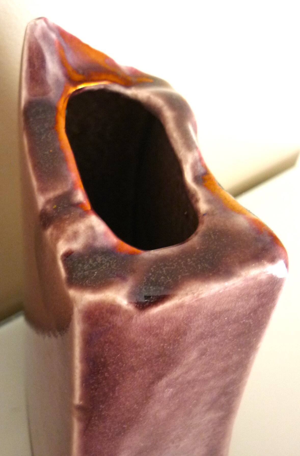 Raku ceramic vase, brutalist, gilded, design by Tony Evans