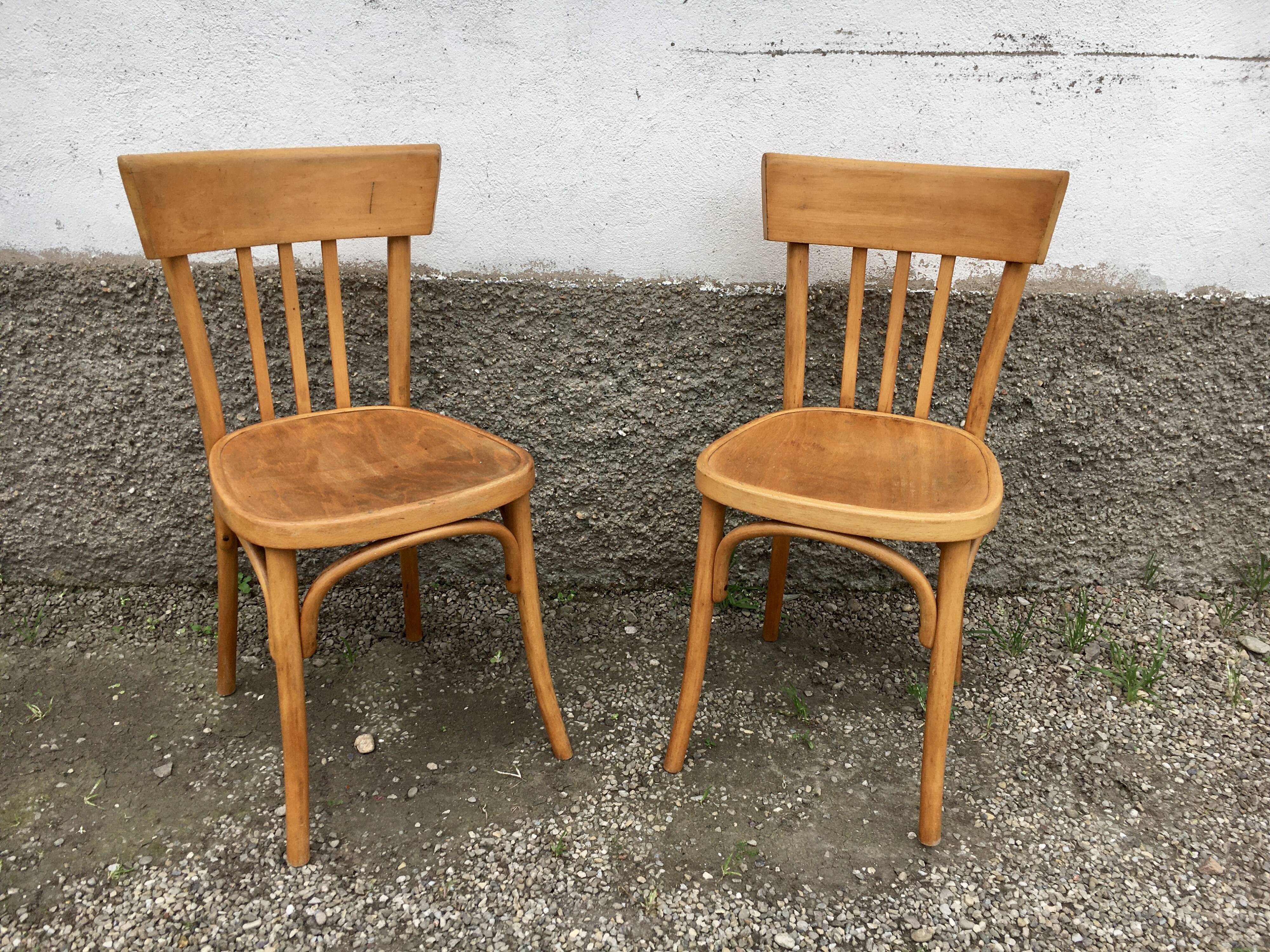 Pair of bentwood curved wooden bistro chairs