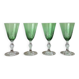 4 green crystal glasses from Val Saint Lambert