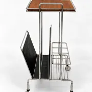 Mid-Century chrome and wood bar cabinet with magazine rack
