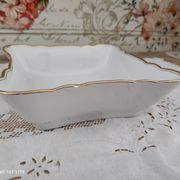 Salad bowl in white Swiss porcelain double gilded border "VSK USC Viribus Unitis"