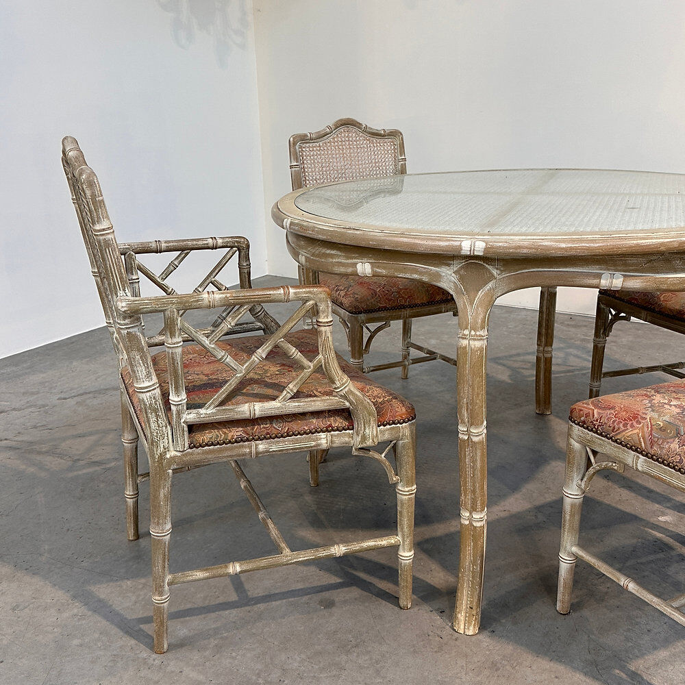 Vintage faux bamboo dining set with original fabric, 1980s