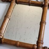 Small antique wall mirror in turned bamboo-style wood, 19th century, 38 x 32 cm