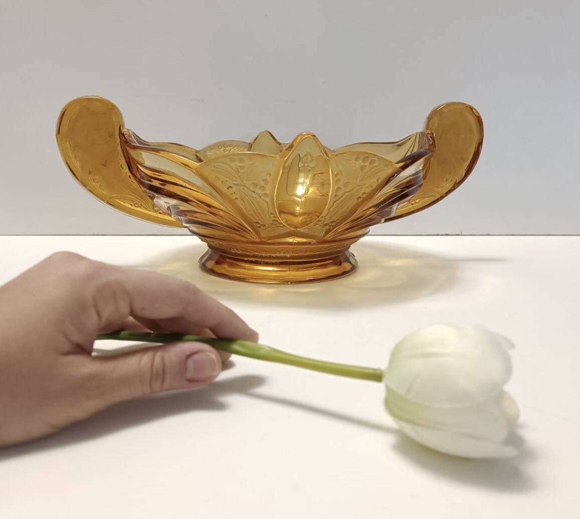 Art Deco Amber Blown Glass Bowl or Centerpiece by Brockwitz, Germany