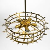 Very rare large heavy 1970s brass crystal glass flower ceiling lamp by Erns