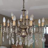 12-spoke pewter chandeliers with octagonal tassels and three sconces same style