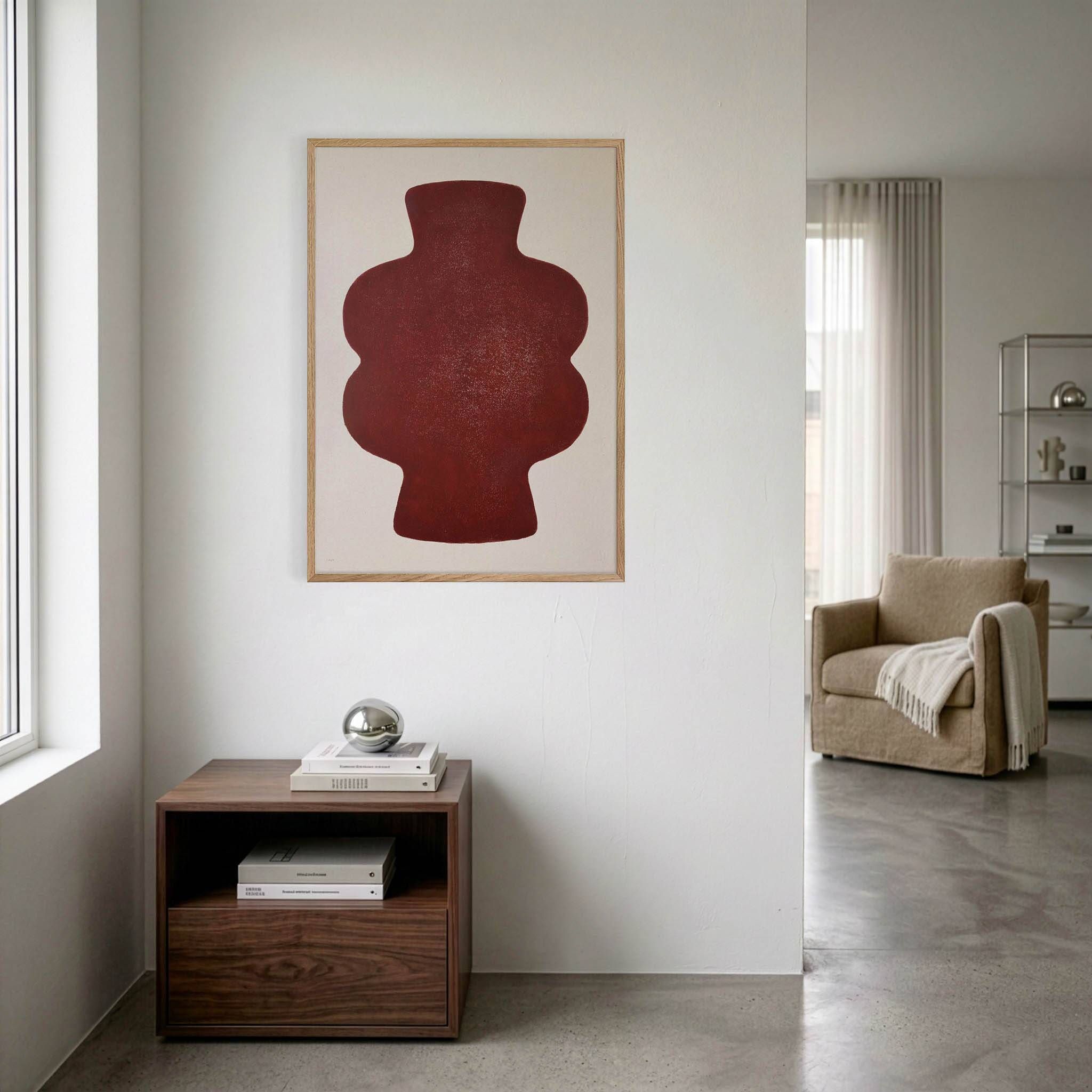 Peinture sur papier rouge cerise signée Eawy