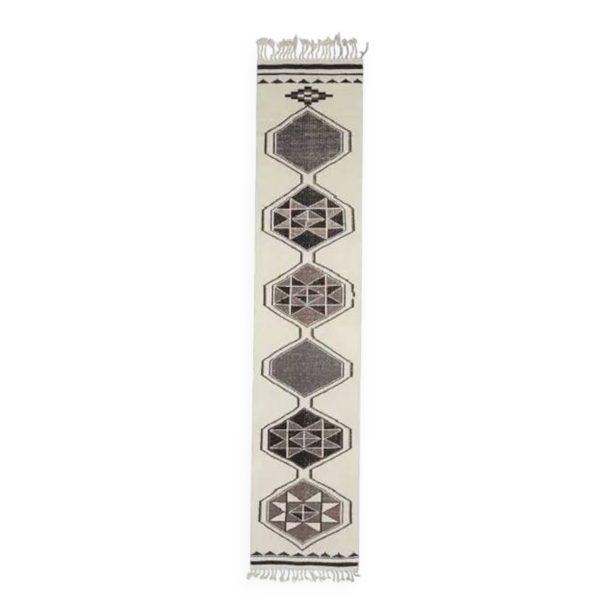 1970s Vintage Turkish Hand-Knotted Wool Cotton Beige Runner Rug 81x388