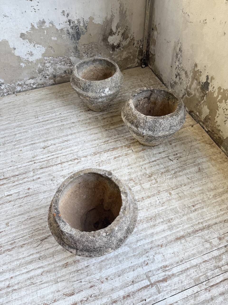 Trio of stone and cement planters, early 1900s