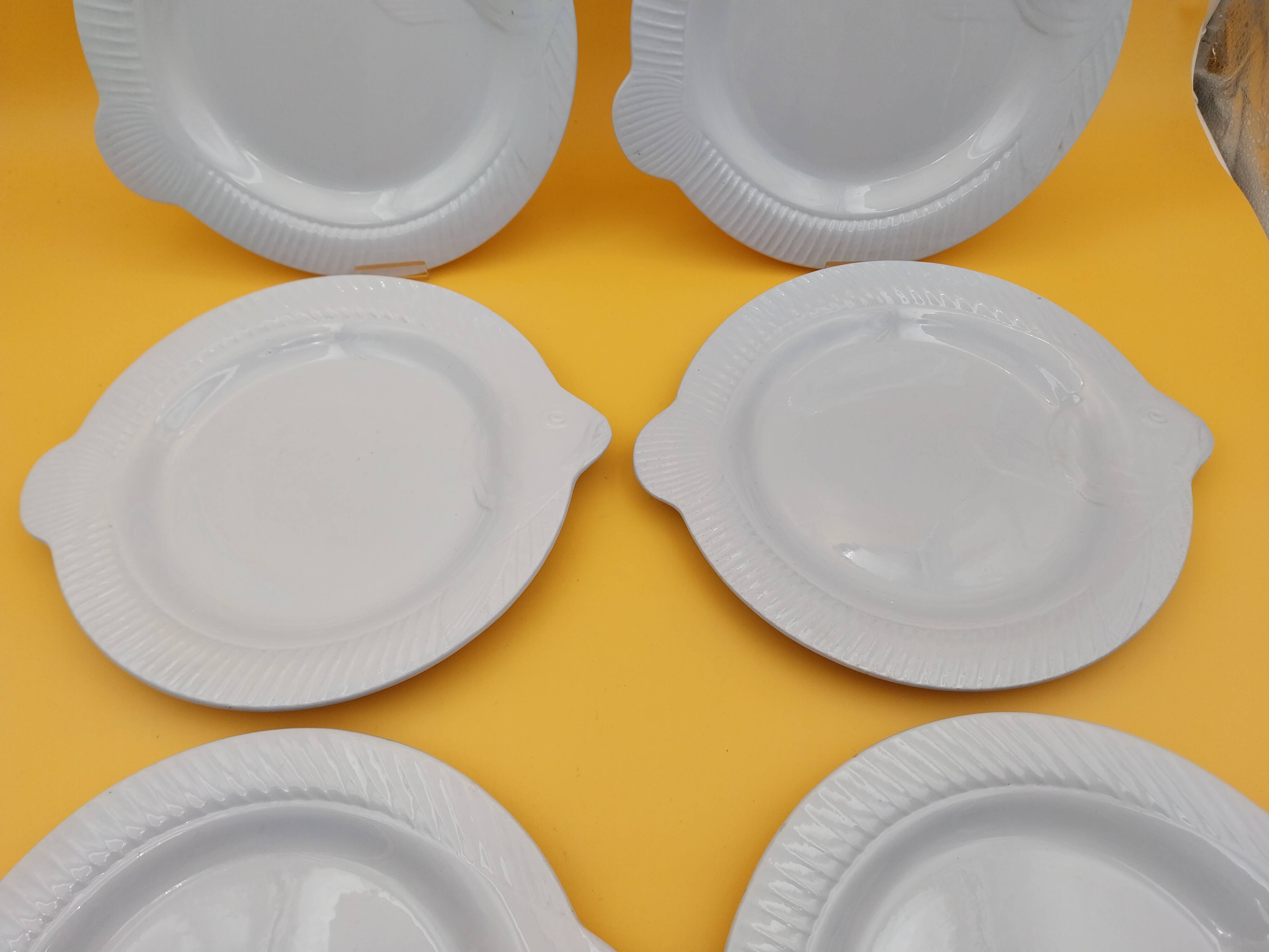 6 Sarreguemines blue fish plates