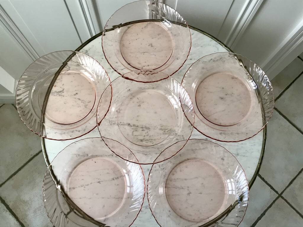 Lot de 6 assiettes creuses rosaline luminarc arcoroc torsadés années 60-70