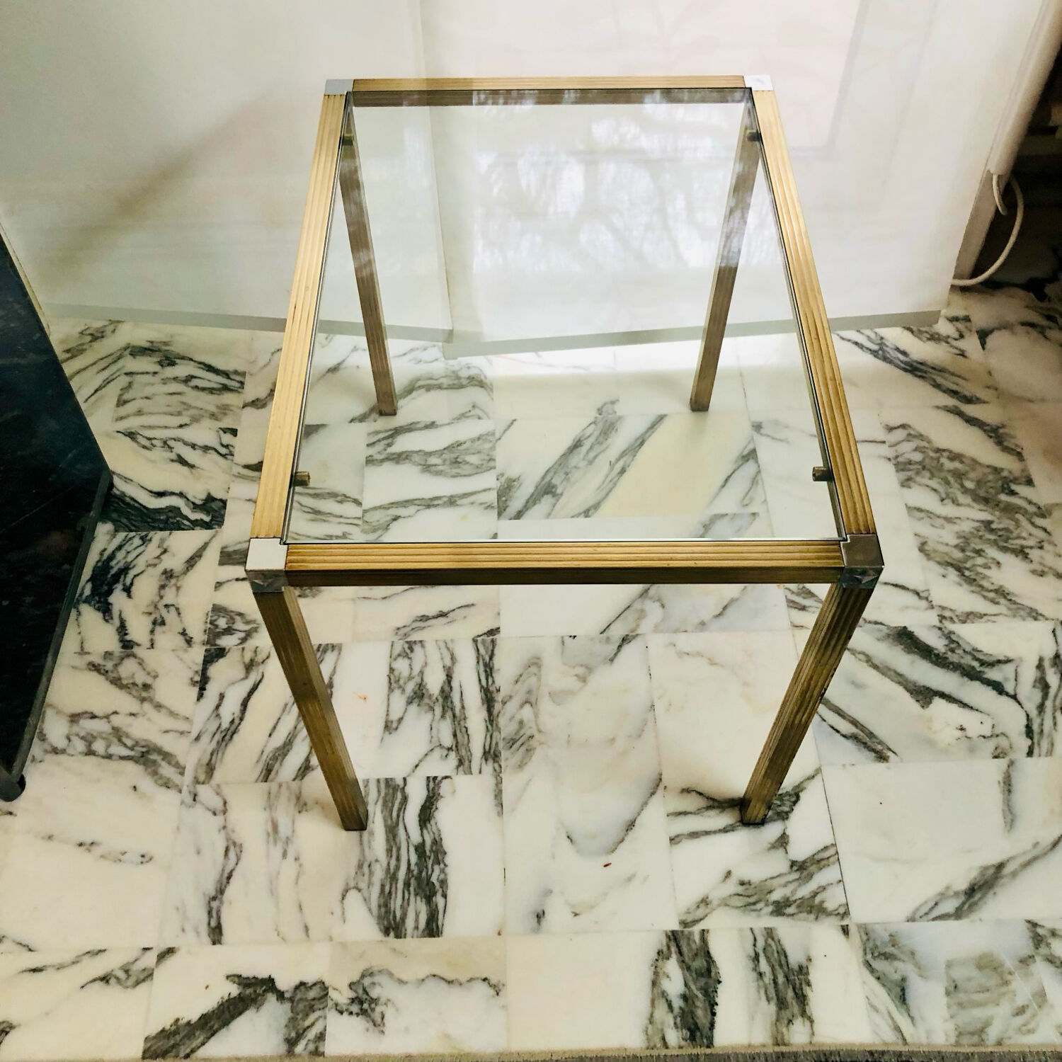 Vintage brass fluted side table & chrome — Romeo Rega 1970