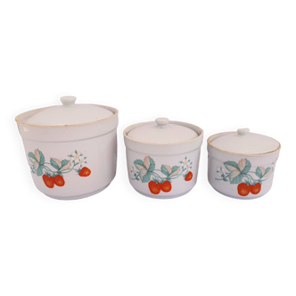 Série 3 anciens pot gigogne en porcelaine ou faïence décors fraise décoration