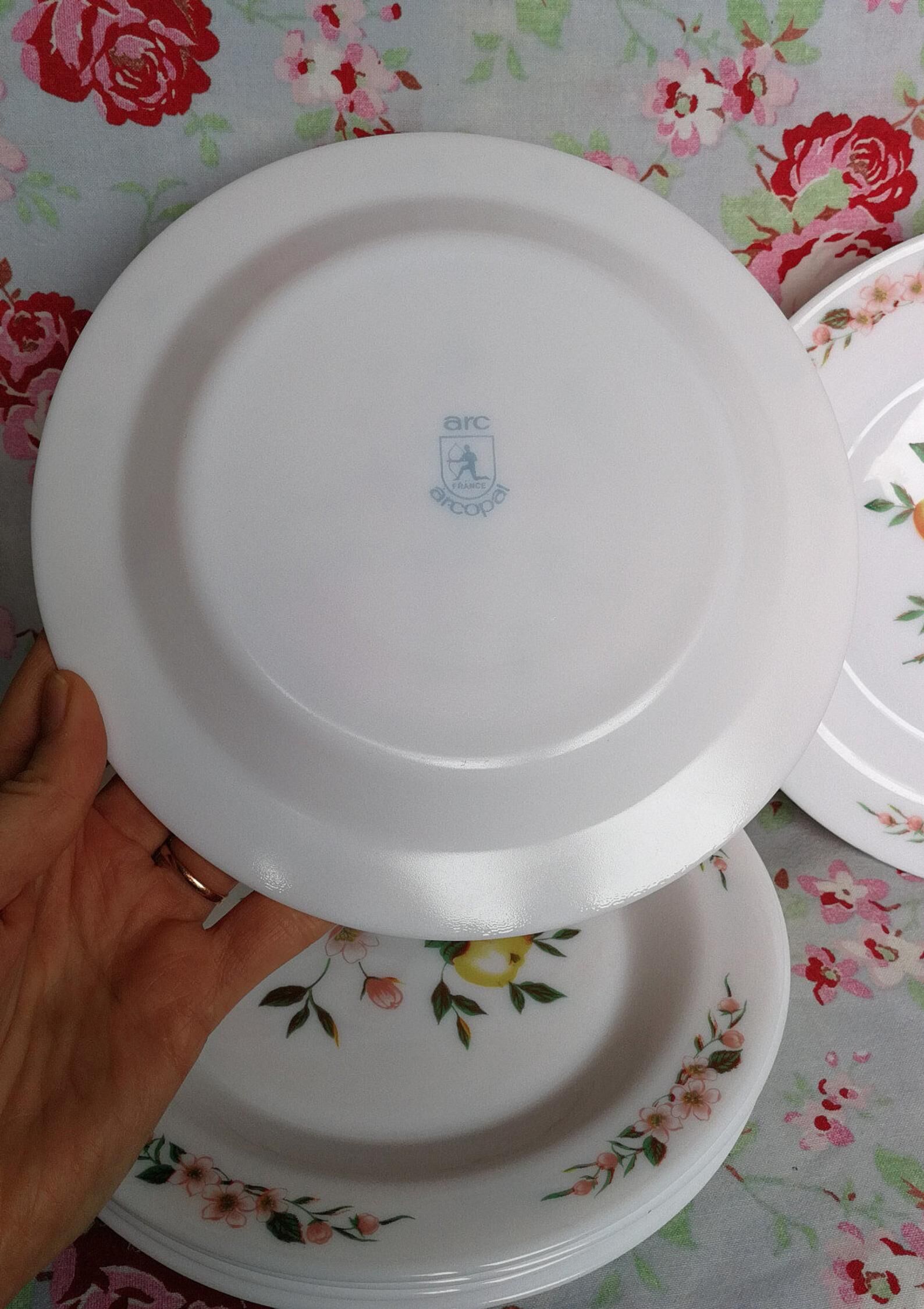 6 assiettes dessert Arcopal décor pomme fleur pommiers vaisselle ancienne elf