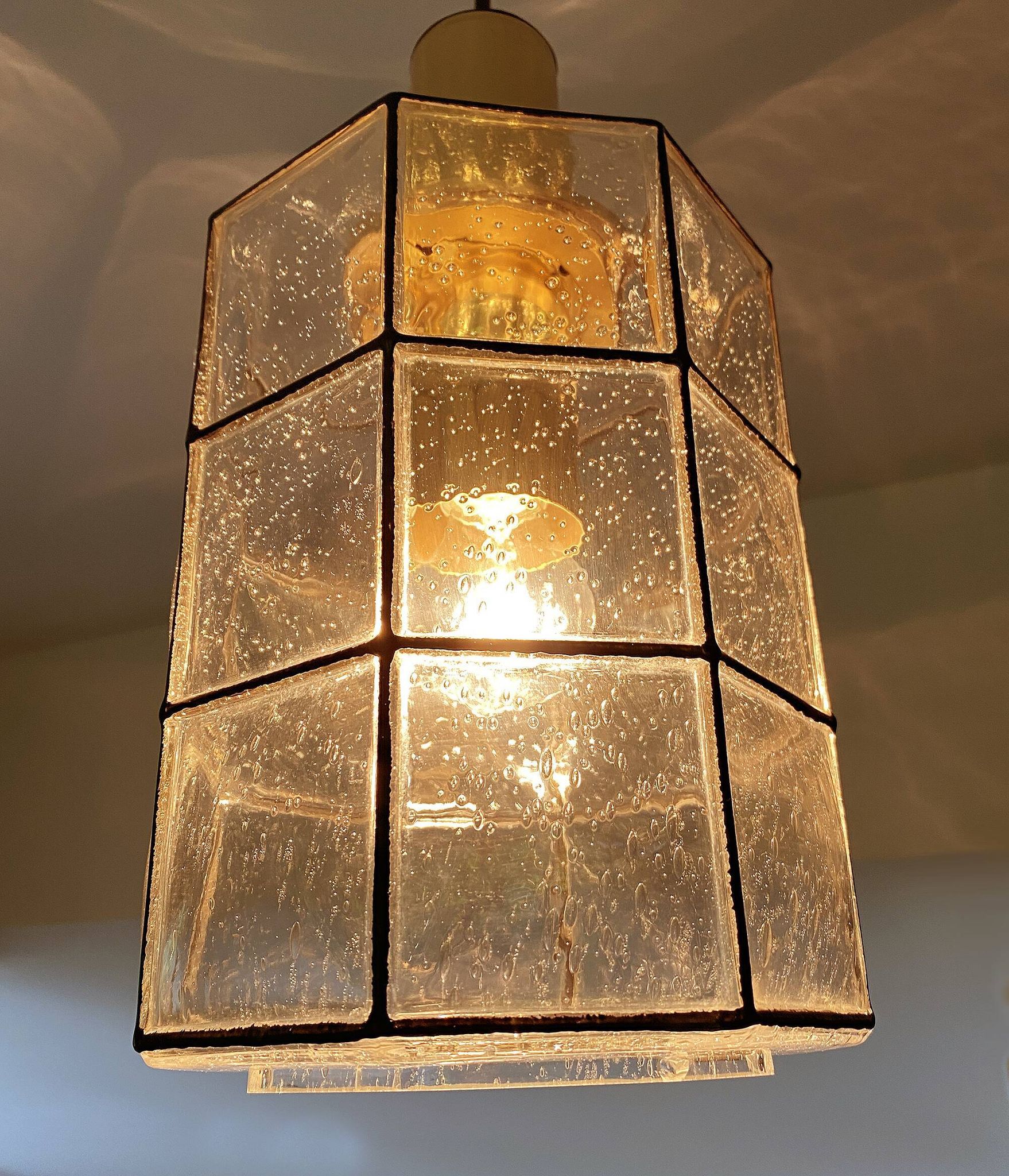 Pair of pendant lamps vintage limburg, glass & brass, 70s