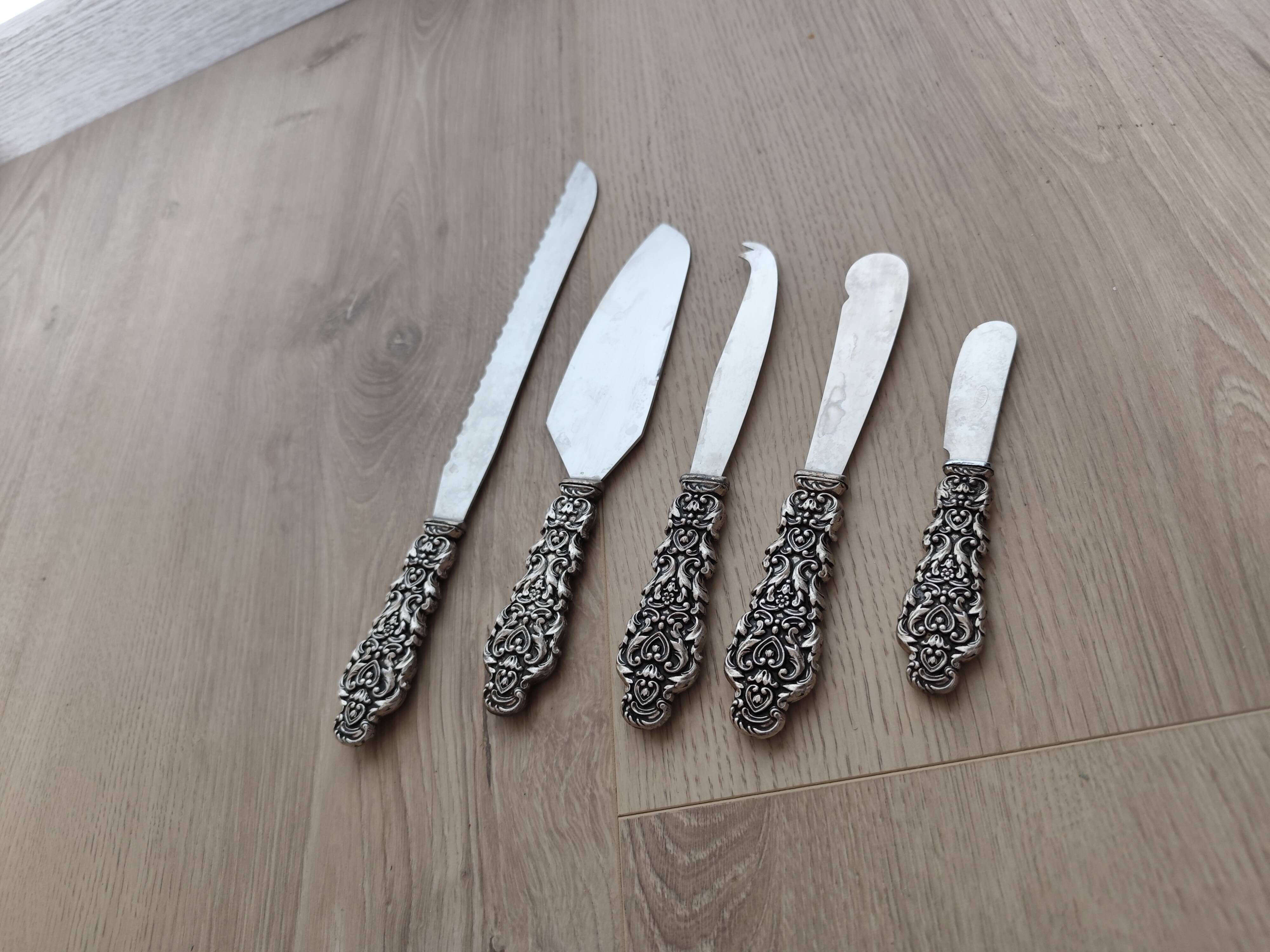 Set of 5 vintage silver-plated metal kitchen utensils