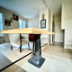 Solid oak dining table and cast iron.