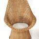 Set of 2 vintage rattan wicker armchairs with white teddy fabric