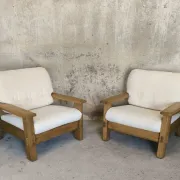 Paire de fauteuils vintage en orme massif